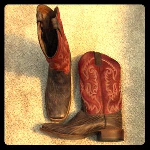 Authentic leather cowboy boots w/red accent